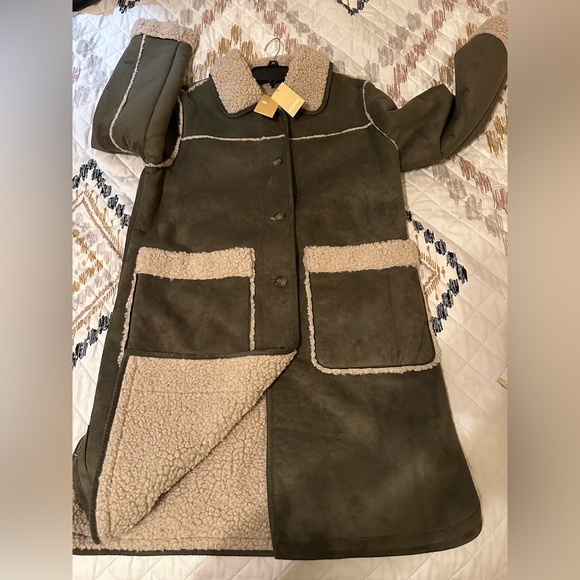 Michael Kors Faux Shearling Coat Olive Hazelnut Warm Winter Size Large. NWT. - Picture 3 of 11